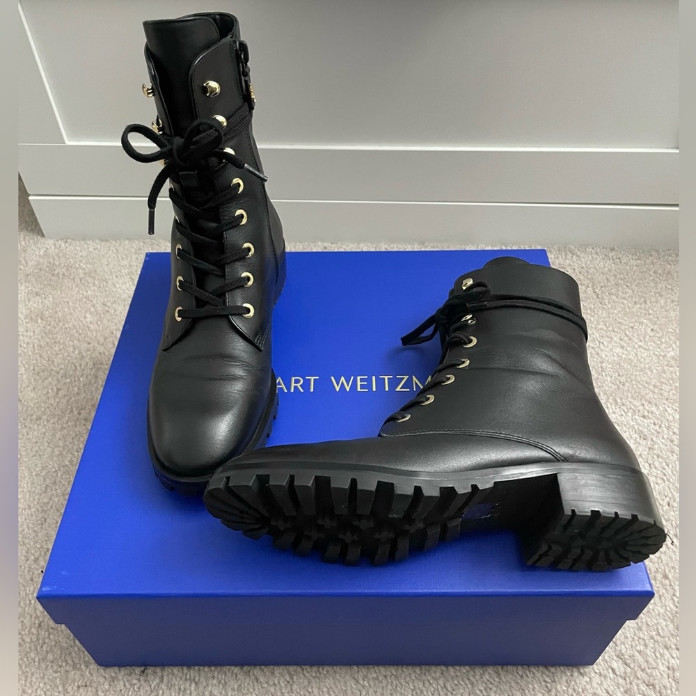 Stuart Weitzman Black Combat Boots with side zipper size 5